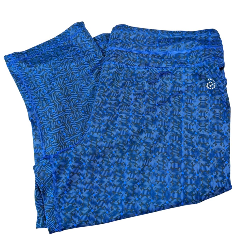 Be Inspired 1X Blue Geometric Print Capri Leggings Activewear Athleisure Sporty